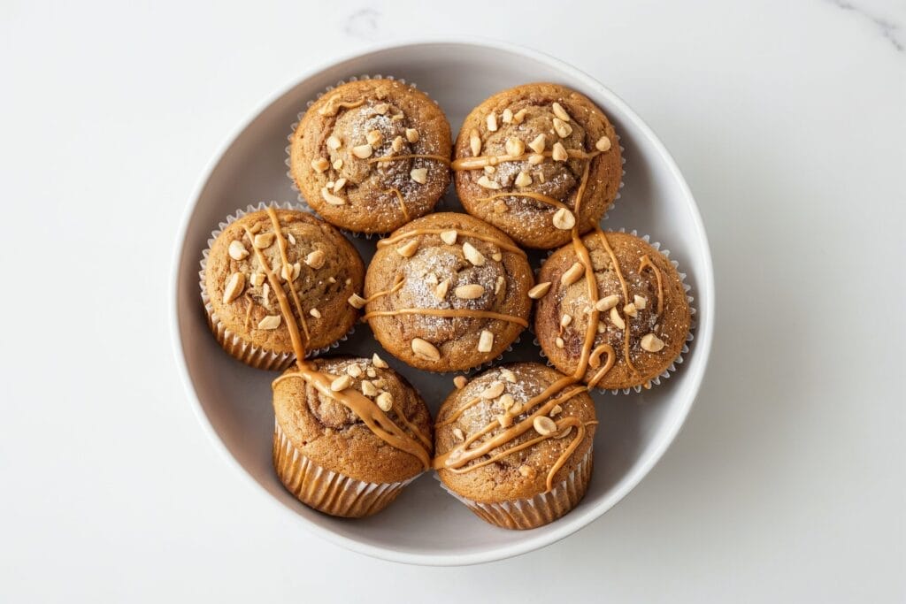Frühstücks-Muffins mit Peanut Butter und Banane frisch gebacken