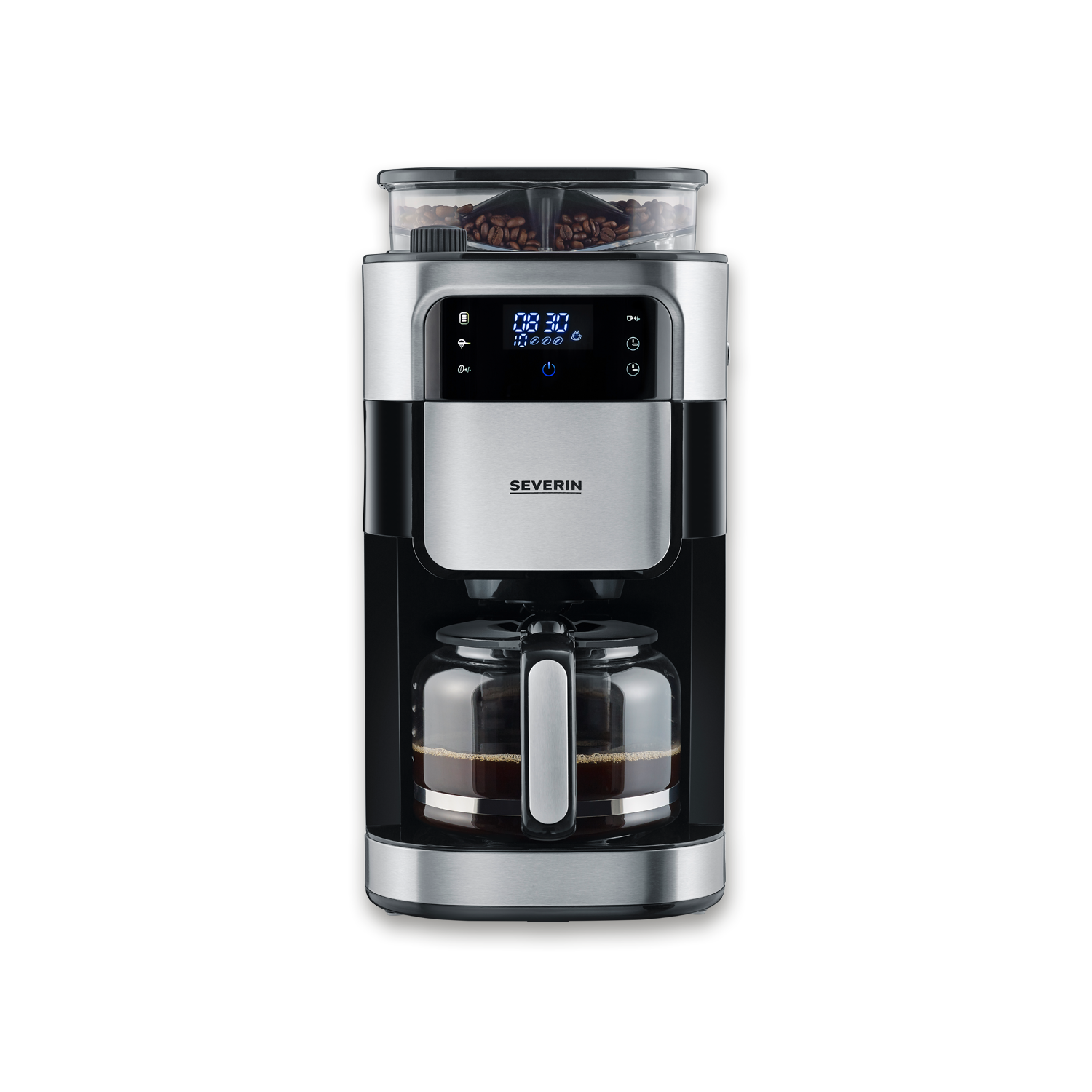 Filter coffee machine with grinder top