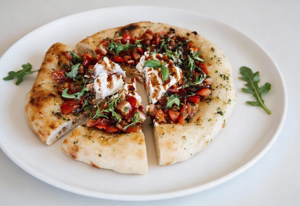 Pizza Bruschetta Garlic Bread mit Knoblauch, Tomaten und Basilikum