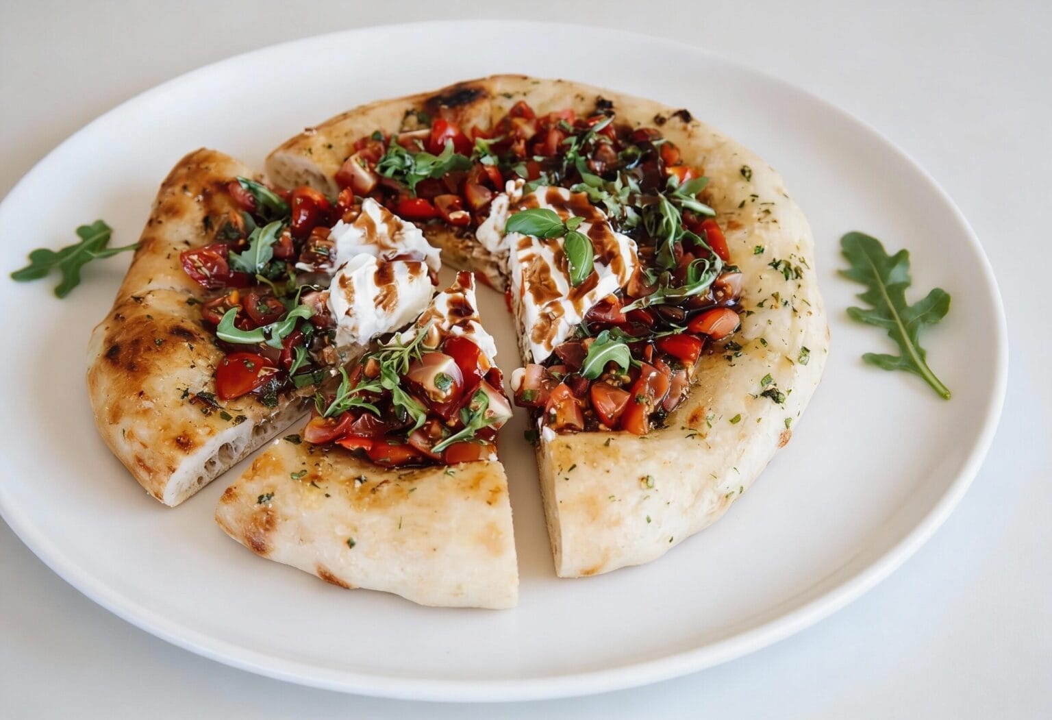 Pizza Bruschetta Garlic Bread mit Knoblauch, Tomaten und Basilikum