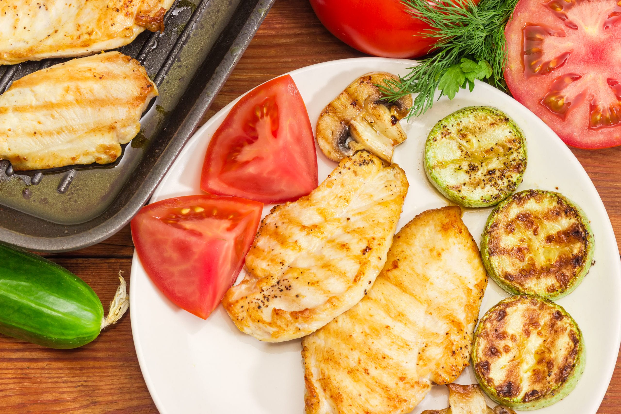 Grillplatte mit Hähnchen und Zucchini