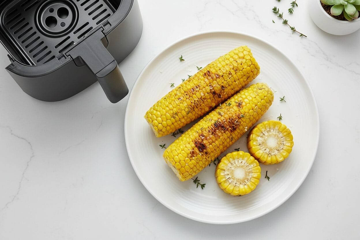 Knusprige Maiskolben aus der Heißluftfritteuse goldbraun geröstet